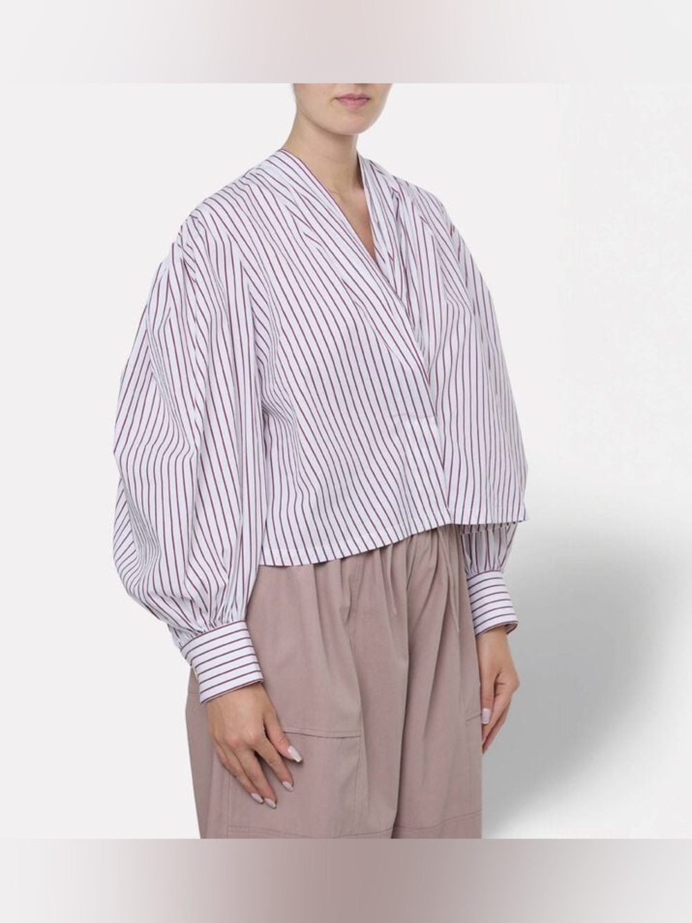 Dawei Stripe-print Puff Sleeve Top